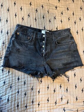 Agolde Black Distressed High-Rise Cutoff Shorts